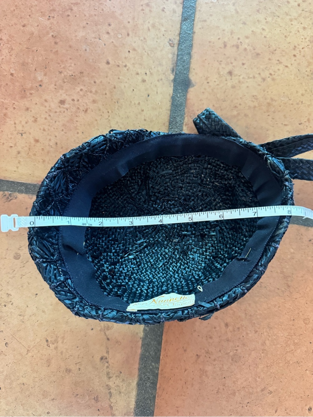 40s 50s Black Straw Cap Hat with Bow